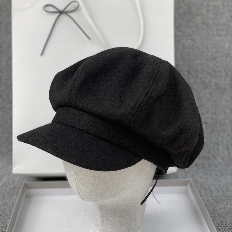 Beret cap woman Vintage casual Baret Pelukis Korea Lembut Dan Nyaman Topi Oktagonal Hitam Topi fashion