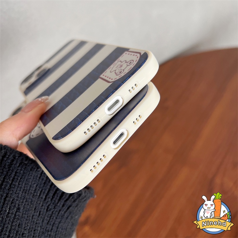 Soft Case Bahan Silikon Motif Beruang Garis Biru Untuk iPhone 14 13 12 11 Pro Max SE 2020 Xr X Xs Max iPhone 7 8 6 6s Plus Ins Bear Blue Striped Phone Case All-inclusive Soft Silicone Anti-fall Phone Cover