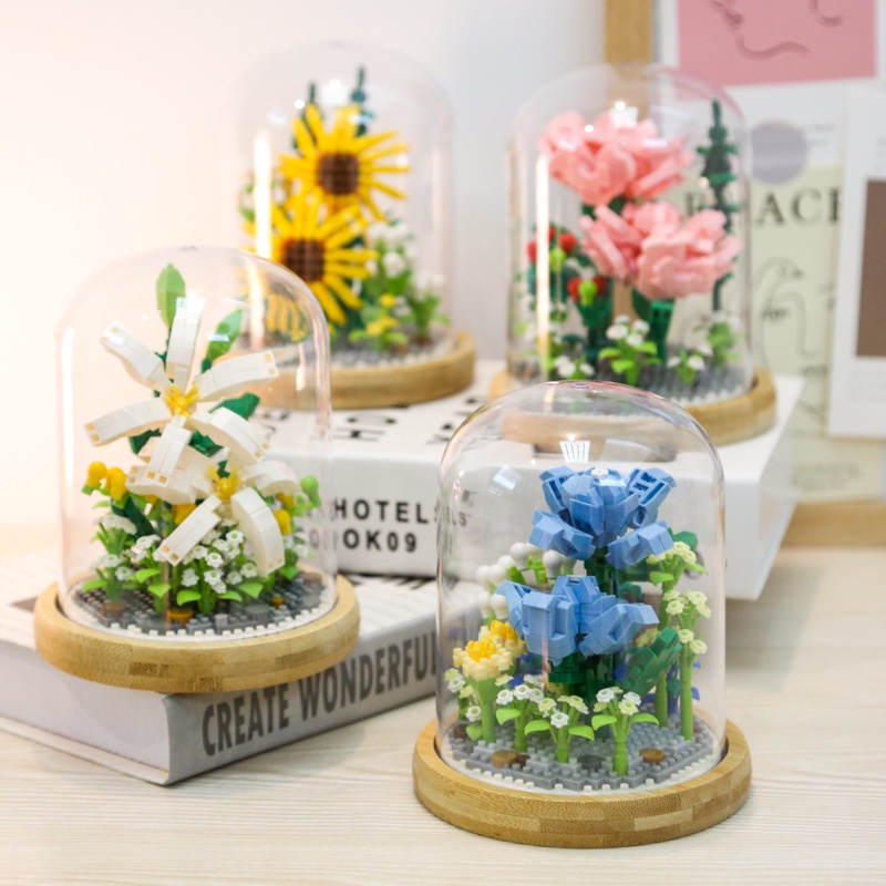 Nano Block Flower Pot Bunga Model DIY Mainan Balok Mainan Pendidikan