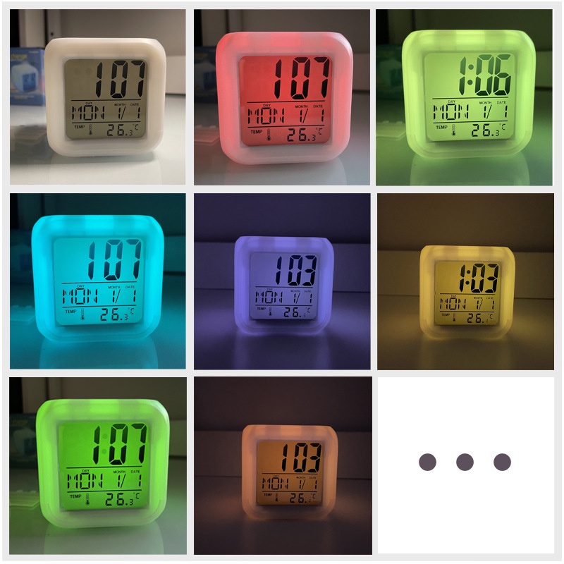 WTW Jam weker alarm lampu led Moody Clock Kubus Berubah 7 Warna Pengukur Suhu kotak temperature kalende