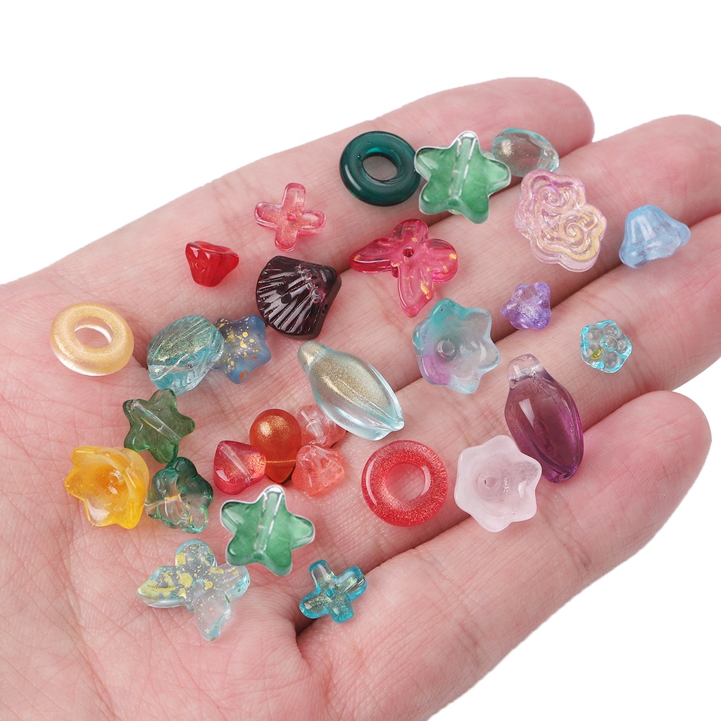 20buah per pack Kaca Berbentuk Hati Xiangyun Pentagram Bellflower lotus mist interval glass beads jewelry making Gelang Diy Aksesoris Warna-Warni Manik-Manik Longgar Grosir