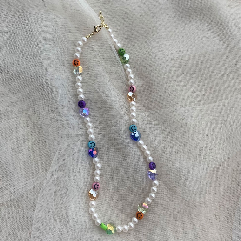 Gaya Bohemian Kalung Mutiara Alami Smile heart Handmade Beads Bracelet