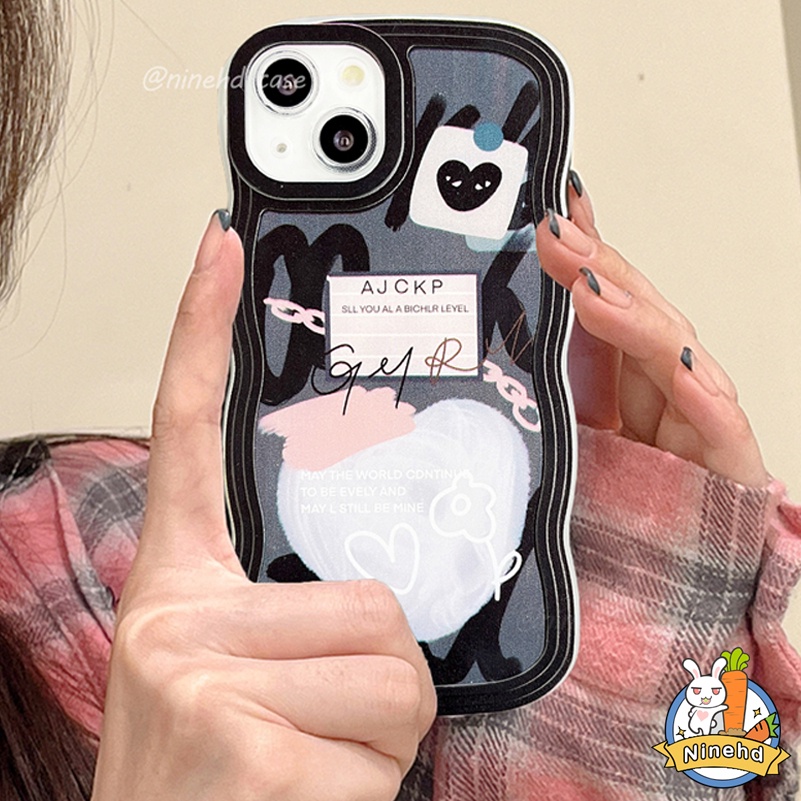 IPHONE Casing Kompatibel Untuk Iphone14 13 12 11 Pro Max X Xr Xs Max8 7 6 6s Plus SE 2020 Ins Graffiti Cinta Hati Retro Wave Edge Phone Case Perlindungan Lensa Shockproof Cover Pelindung