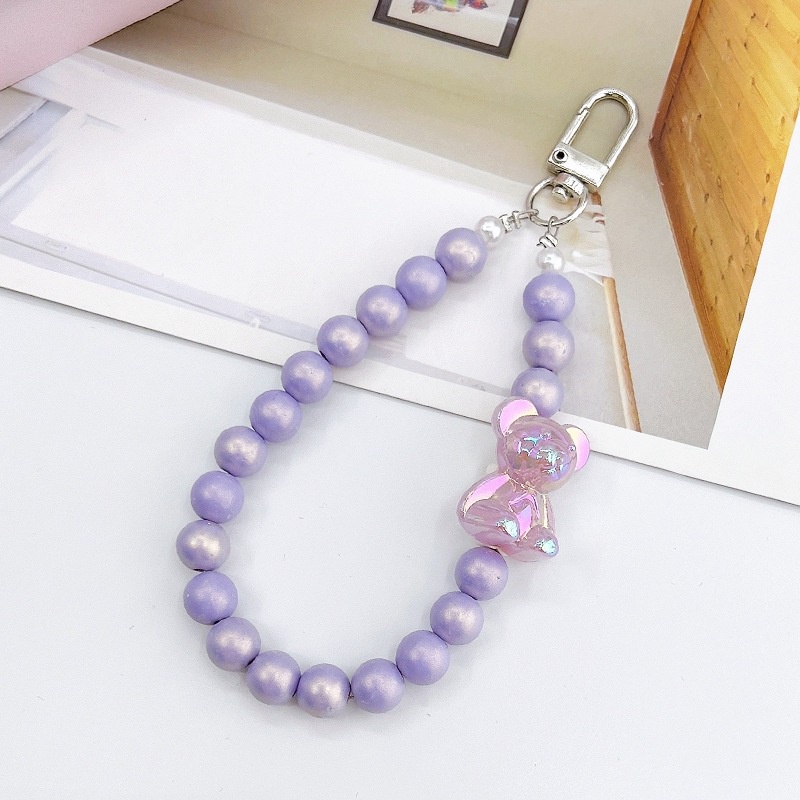 3d Pearlescent Bear Akrilik Warna Solid Manik-Manik Bulat Rantai Telepon Bluetooth Earphone Case Cover DIY Gantungan Kunci Universal Liontin Dengan Kait