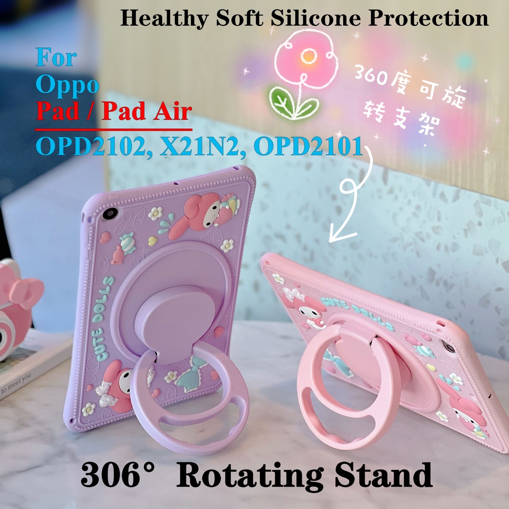 Untuk Oppo Pad Air (2022) 10.36 &quot;OPD2102 X21N2 Tablet Case Pelindung Oppo Pad 11.0&quot; Opd2101Fashion Silicon Lembut360° Rotating Ring Stand Casing Melody Penutup Kartun Lucu