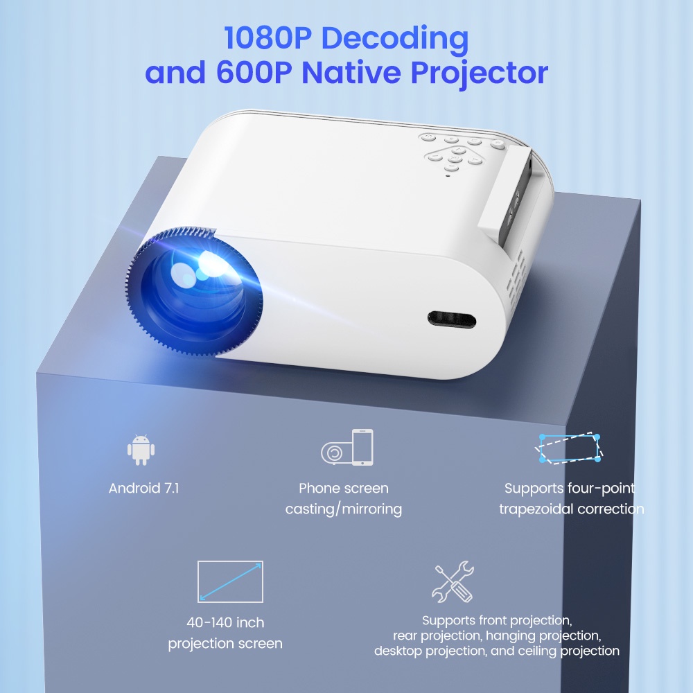 【COD + Pengiriman Gratis】Mini Proyektor Smart Android WIFI Portabel Projector 1080P HD Portable LED Cerdas Bluetooth Proyektor Untuk Ponsel iOS Android