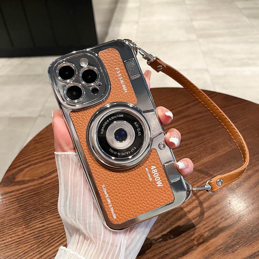 Mewah Plating Shockproof leather Phone Case Untuk iPhone 14 Pro Max Plus 11 12 13 Pro Max Handheld crossbody lanyard Case Casing