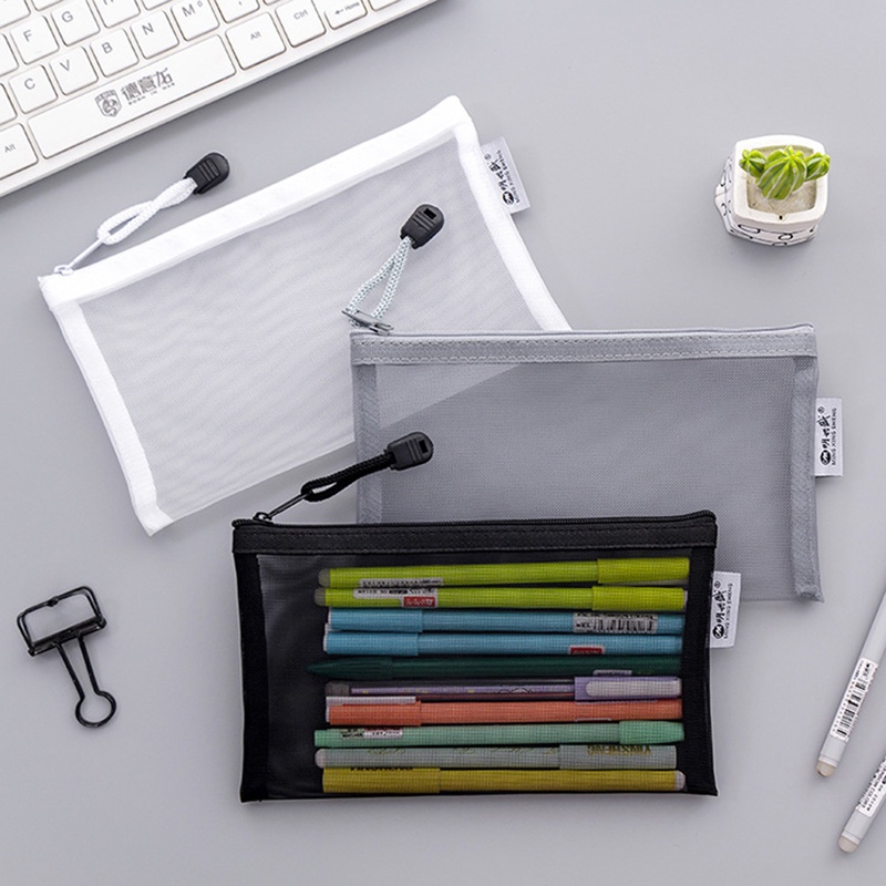 Satu/Dua Lapisan Tempat Pensil Transparan Dengan Resleting Kotak Pensil Sekolah Kantor Simple Pencil Case