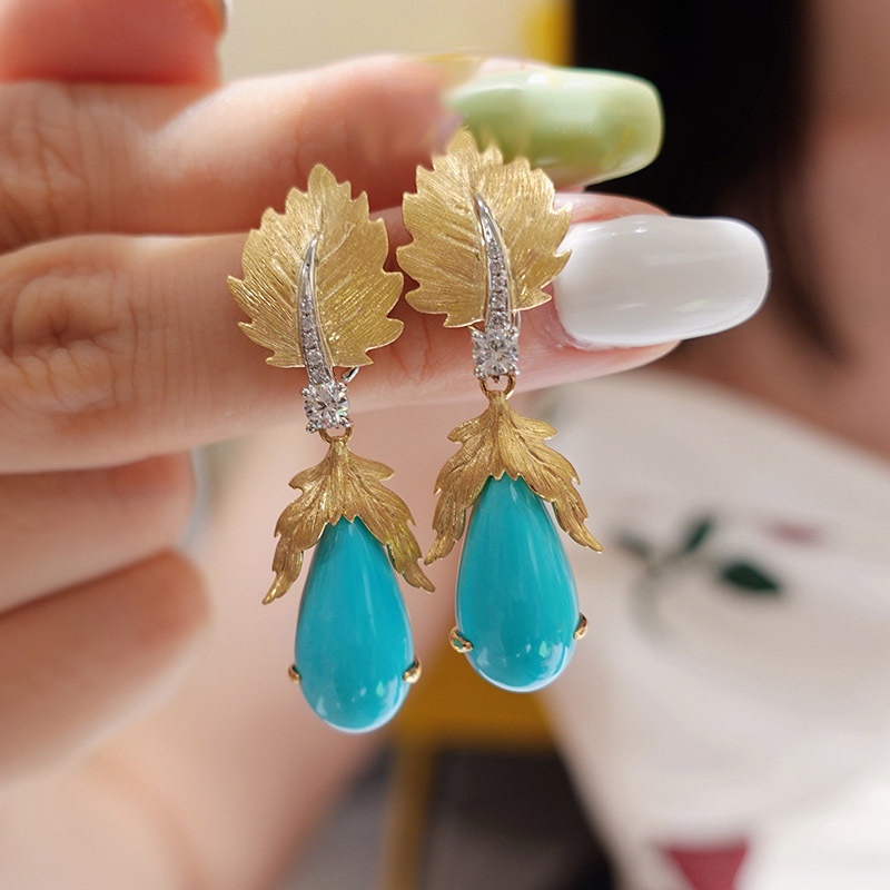 Goldkingdom Fashion Perhiasan Aksesoris Ready Stock Lukisan Minyak Gadis Kipas Lembut Romantis Kalung Itali Menenun Terukir Anting Emas Turquoise Pembukaan Cincin Wanita