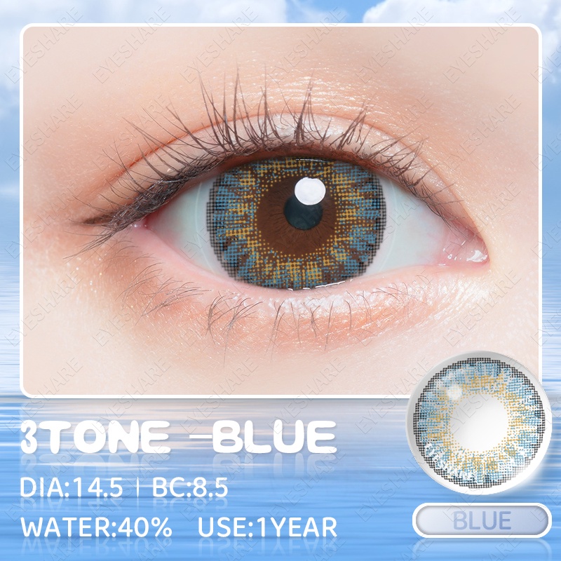 【COD】Softlens 3TONE BLUE Lensa Kontak Warna Campuran Eropa Dan Amerika DIA 14.5mm Normal softlense Mata Kore