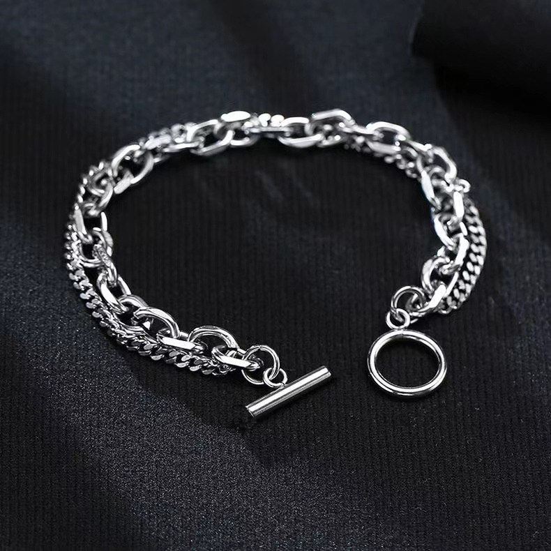 Gelang Bahan Titanium Steel Model Double Layer Gaya Hip Hop Untuk Unisex