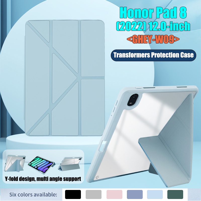 Untuk Honor Pad8 (2022) 12.0 &quot;HEY-W09 Casing Huawei Tablet8Fashion High End Akrilik Bening Y-Bracket Transformers Flip Stand Case Tablet Cover Pelindung