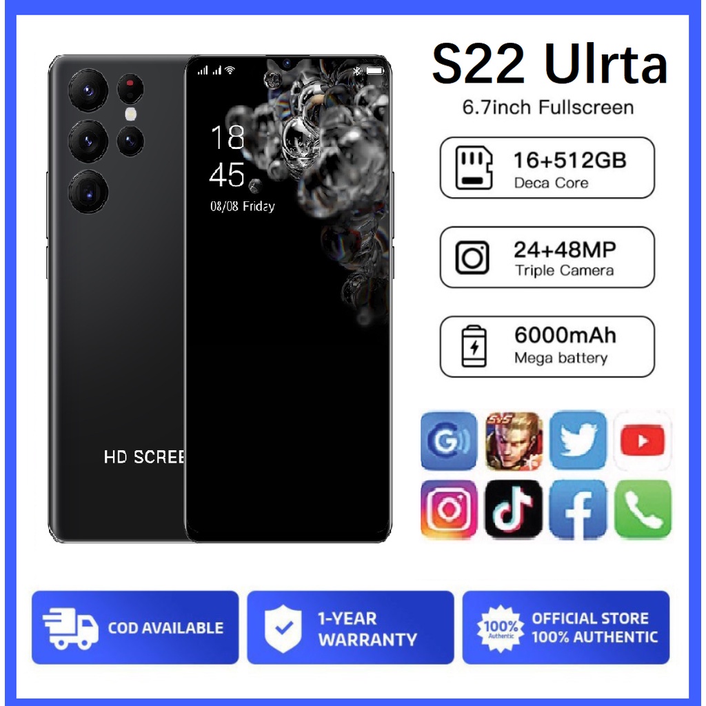 [Asli Baru HP] Ponsel Galaxy S22 Ultra hp murah asli 7.5 Inci Jaminan Kualitas 12GB RAM+512GB ROM Du