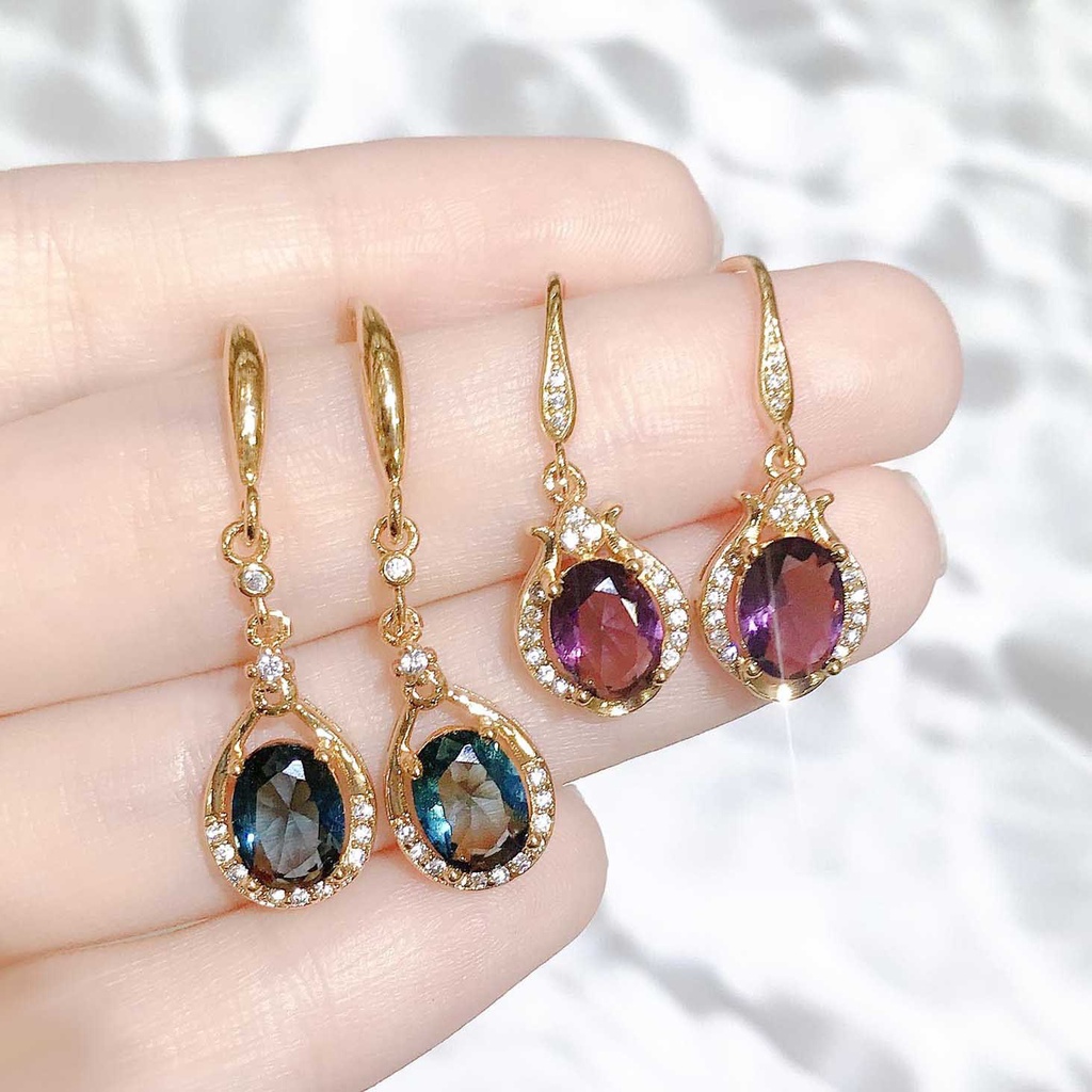 Goldkingdom Aksesoris Perhiasan Fashion Ready Stock Anting Amethyst Sintetis London Blue Topaz Plated S925 Perak Seiko Set Earring Anting Grosir