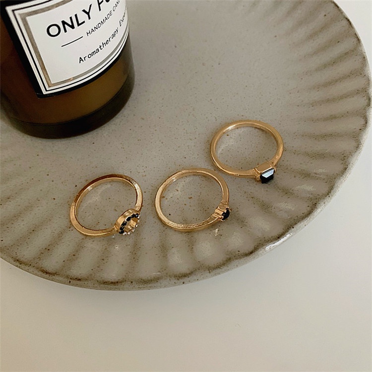 Japan and South Korea New Three-piece Diamond Ring Ins Trend Personality Cold Wind Light Luxury Niche Design High Sense Combination Finger Loop Fashion Accessories Jewelry Gifts