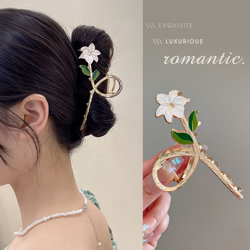 Elegance Lily Flower Hair Grab Clip Female Klip Hiu Rambut Logam Yang Indah