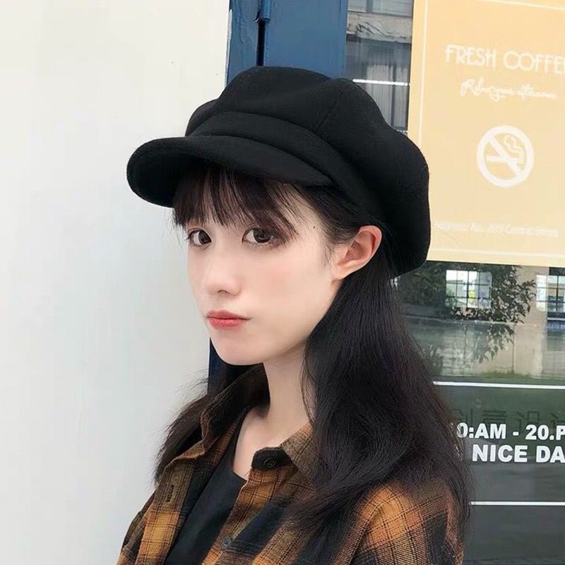 Beret cap woman Vintage casual Baret Pelukis Korea Lembut Dan Nyaman Topi Oktagonal Hitam Topi fashion