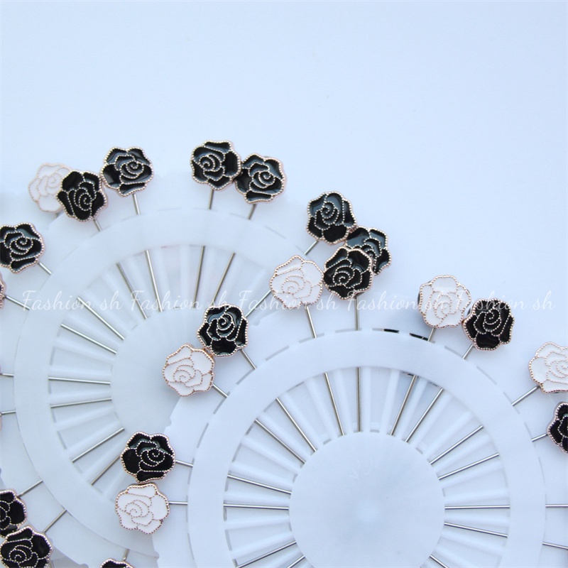 20 Pcs Hitam Dan Putih drop Lem rose Jarum Panjang alloy safety needle Aksesoris