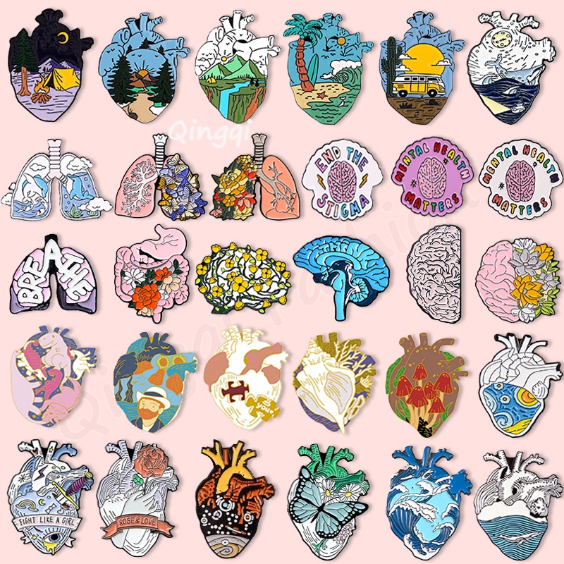 Kreatif Organ Jantung Enamel Pin Medis Paru-Paru Otak Kerah Bros Lencana Kartun Perhiasan Hadiah Untuk Teman Dokter Perawat