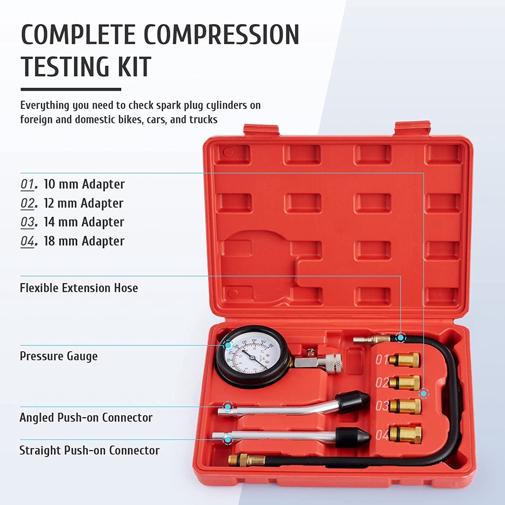 【8Pcs/Set】Tester Mobil Engine Cylinder/Alat Pengukur Tekanan Gas Mesin Cylinder/Alat Tes Kompresi Mobil Mesin