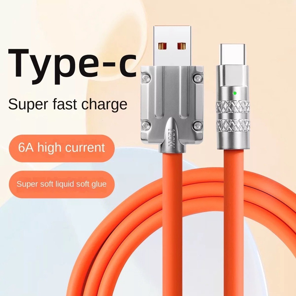 VICLOOK Paduan Seng Asli 3 In 1 120W 6A Kabel Pengisian Super Cepat Silikon Cair Kabel Data Pengisian Cepat Untuk Micro USB Type-C Iphone Dengan Lampu Indikasi