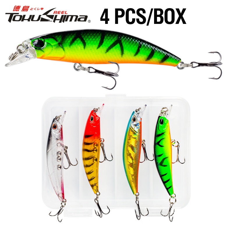 6.8cm/4g 4Pcs/kotak Laser Memancing Lure Simulasi Memancing Pensil Swimbaits Cincin Datar Dan Kait Treble Ikan Kecil Tenggelam Umpan Keras