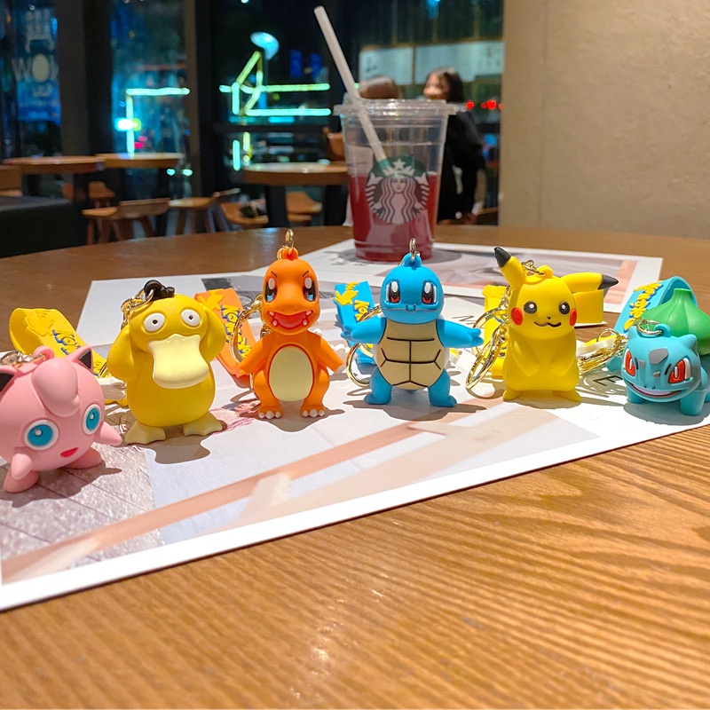 Gantungan Kunci Kartun Pokemon Karakter PVC Pikachu Charizard Bulbasaur Squirtle Anime Boneka Figurine Tas Liontin