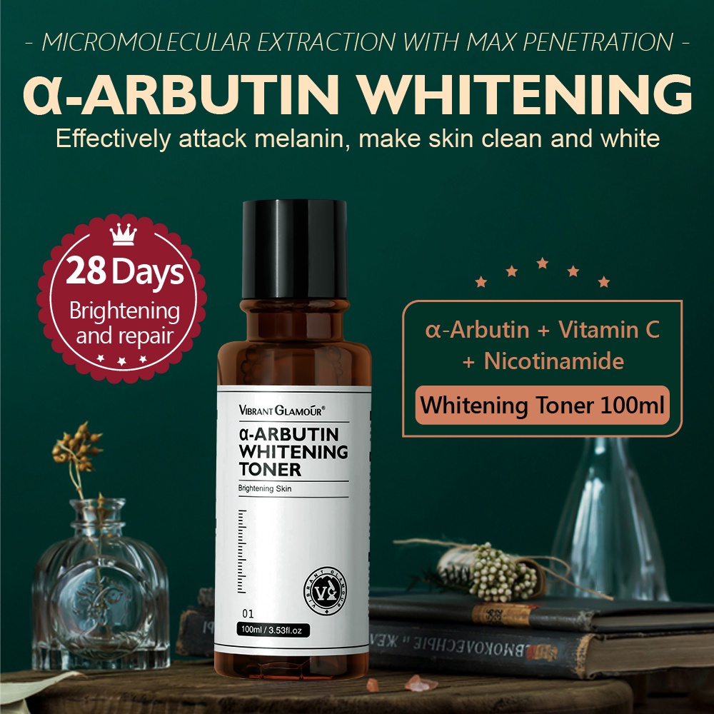VIBRANT GLAMOUR α-Arbutin Whitening Toner Niacinamide+Vitamin C Brightening Skin Moisturizer Serum Anti-Penuaan dan Toner Penghilang FlekSkin Care 100ml
