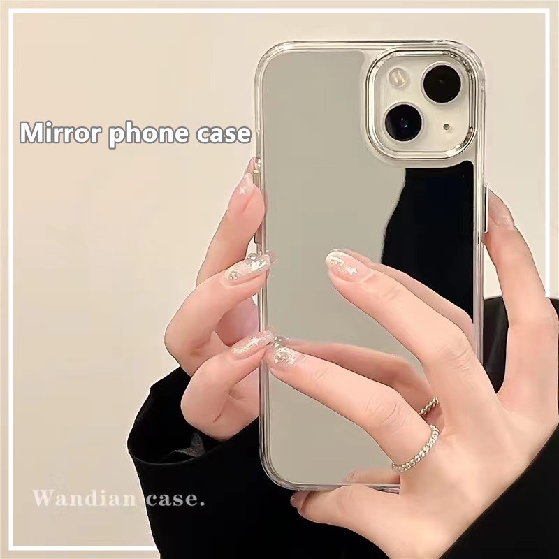 Vanity Mirror Phone Case Untuk iPhone 14 Pro Max14Plus12Bantalan Udara Shock Proof, Apple13 11 Pro max TPU Microphone Dust Proof12 mini xs max xr 7 8 plus Casing Ponsel