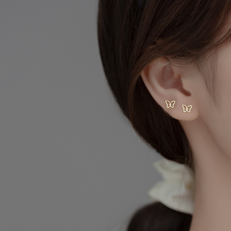 Ifyou Anting Simple Butterfly Silver Anting Tusuk Hollow Lucu Untuk Perhiasan Aksesoris Wanita