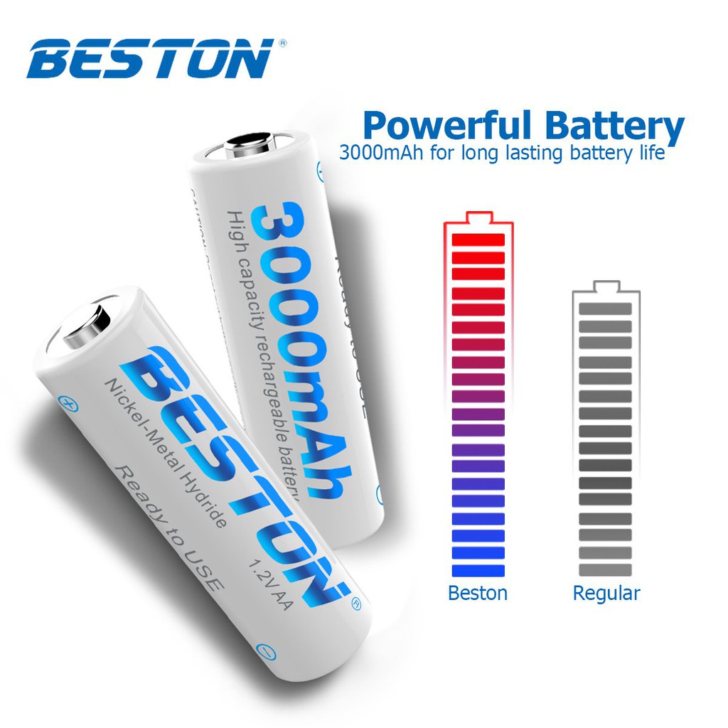 Baterai Isi Ulang Beston NiMH AA 1.2V 3000mAh Kapasitas Tinggi