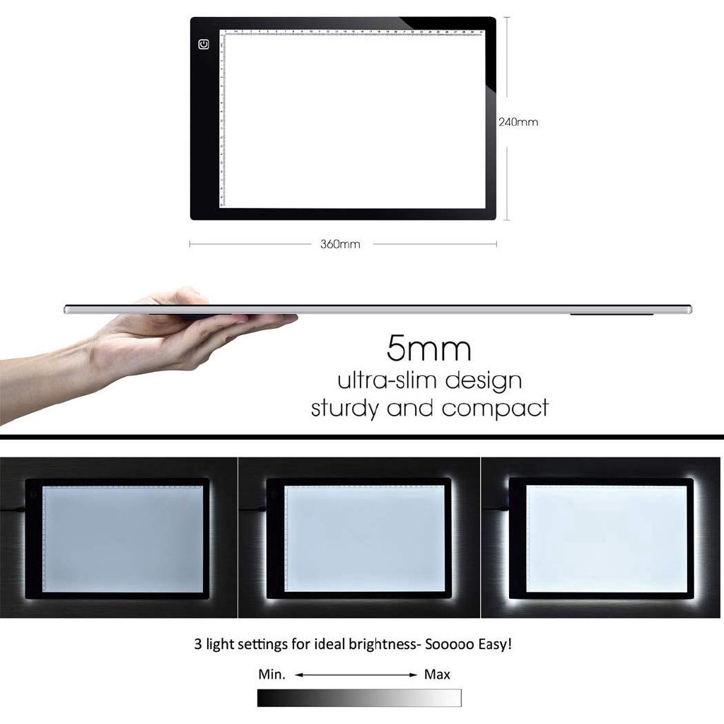 Kotak Lampu Papan Salinan LED Tracing A5/A4, Alas Lampu Jejak LED Kekuatan USB Ultra-tipis Dapat Diatur Untuk Gambar Tato, Streaming, Sketsa, Animasi, Stensil