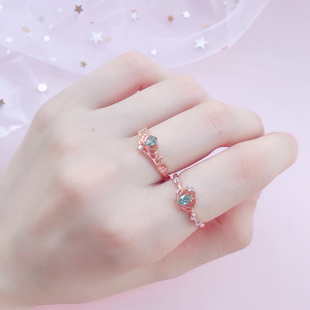 1pc Korea Fashion Warna Pink Kristal Zirkon Pembukaan Yang Dapat Disesuaikan Cincin Untuk Wanita Aksesoris Perhiasan Peri Super