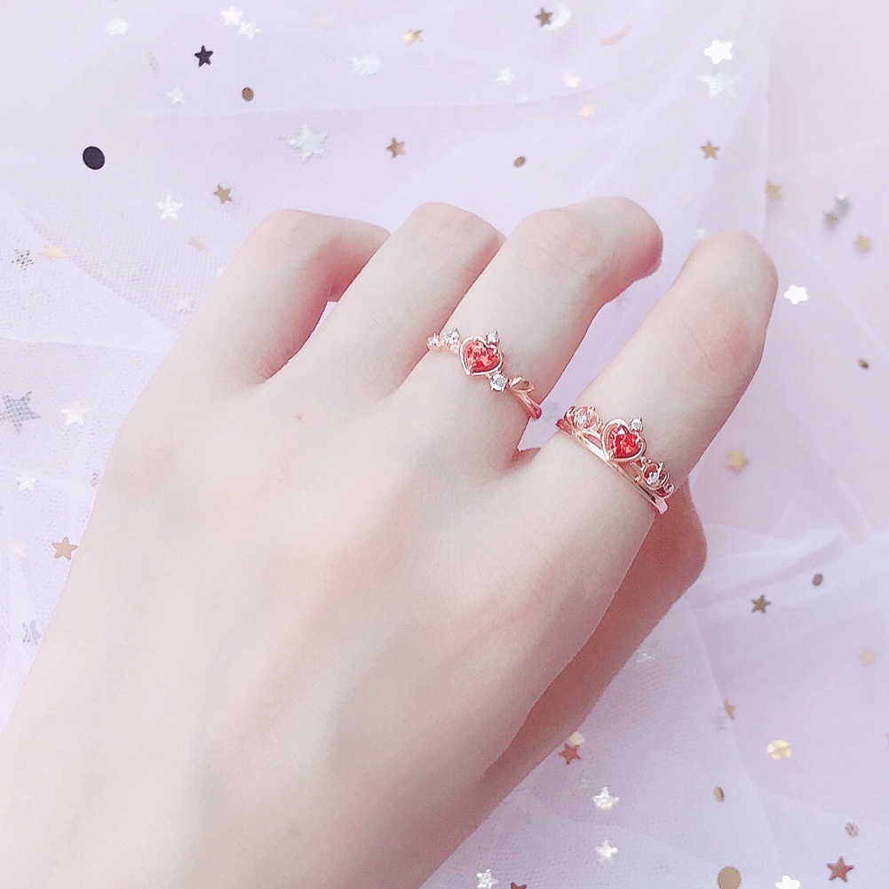 1pc Korea Fashion Warna Pink Kristal Zirkon Pembukaan Yang Dapat Disesuaikan Cincin Untuk Wanita Aksesoris Perhiasan Peri Super