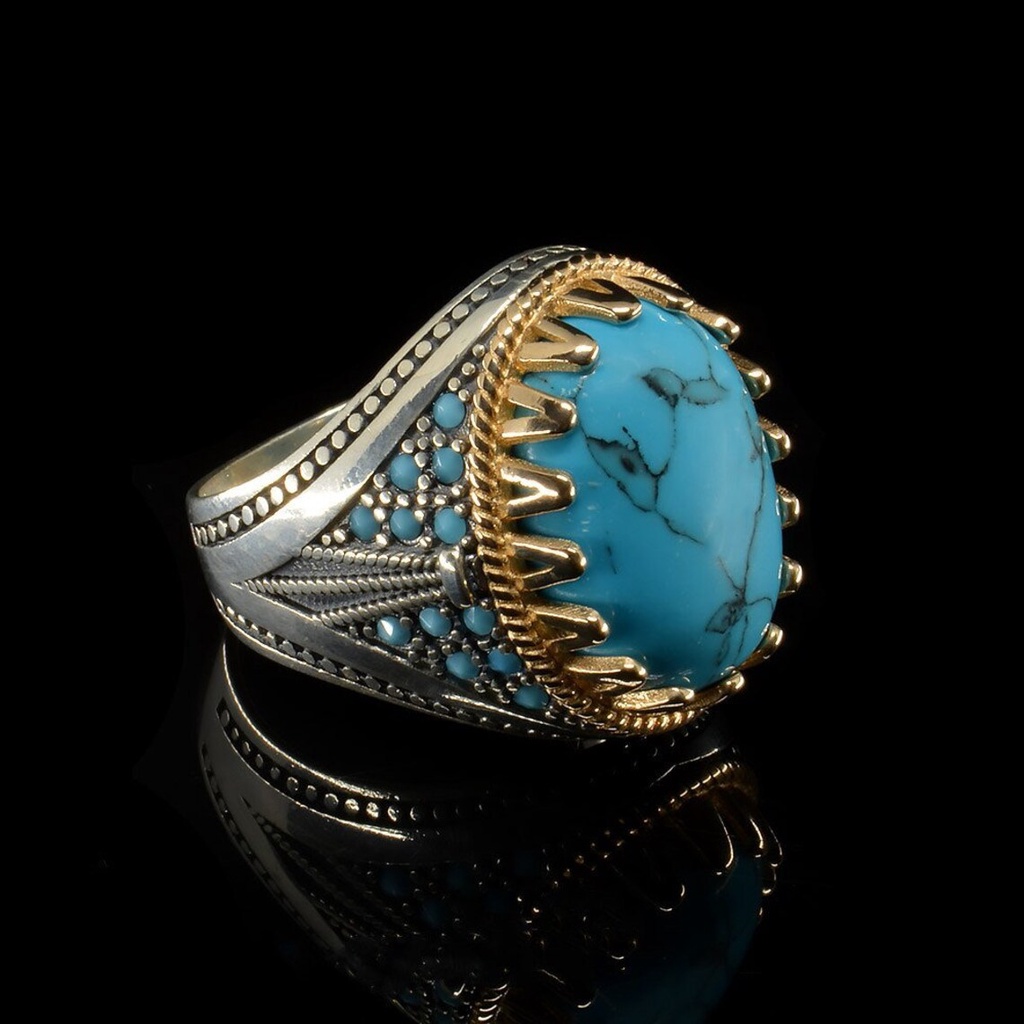 Pola Retro Turquoise Pria Cincin Pria Keren Zirkon Cincin Trendi Pria Single Ring