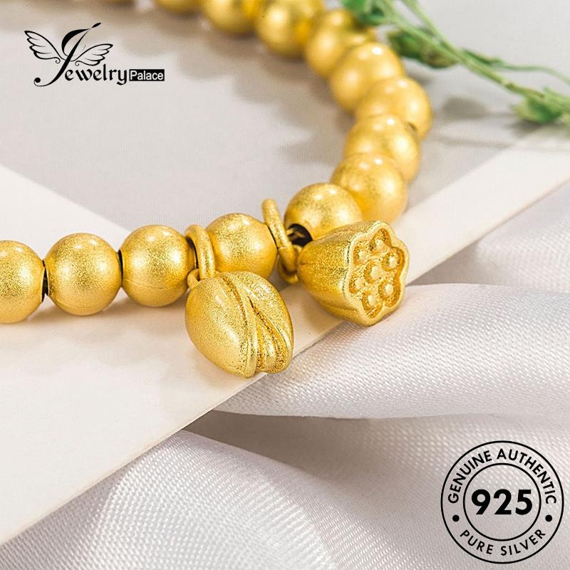 Jewelrypalace Gelang Perak Asli Bulat Wanita925 Gold Vintage Beads Lotus B221