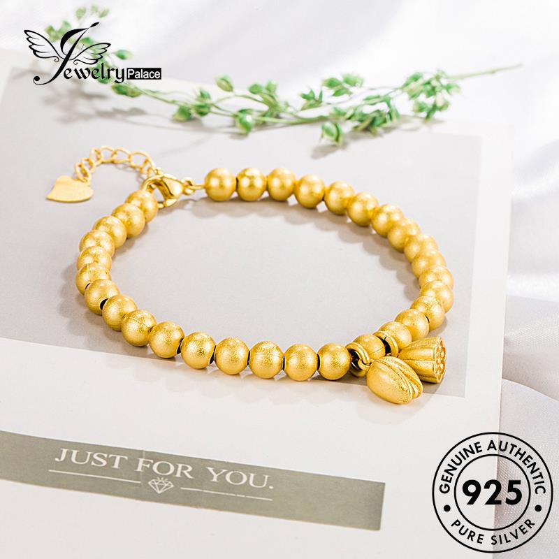 Jewelrypalace Gelang Perak Asli Bulat Wanita925 Gold Vintage Beads Lotus B221