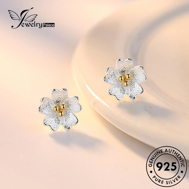 Jewelrypalace Stud925 Wanita Bunga Perak Anting Emas Asli Lucu E52