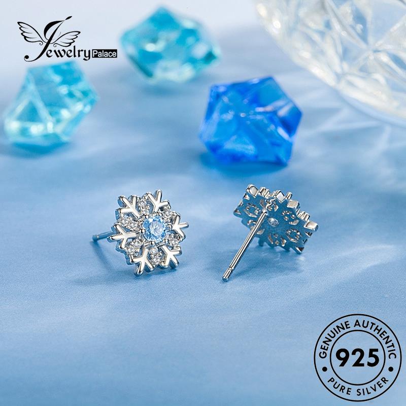 Jewelrypalace Perak Asli Wanita Stud Snowflake Anting925 Safir Temperamen E77