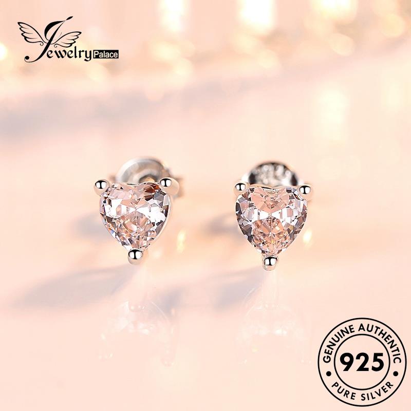 Jewelrypalace Asli925 Perak Berlian Wanita Kristal Kepribadian Stud Pink Love Anting E90