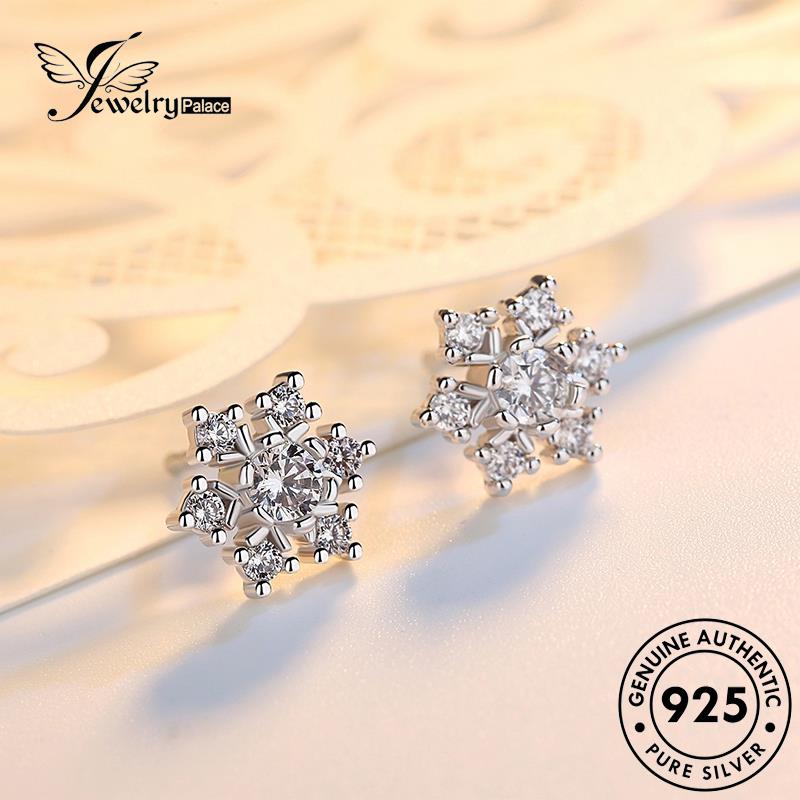 Jewelrypalace925 Stud Asli Berlian Wanita Perak Moissanite Snowflake Anting Fashion E57