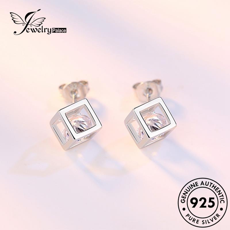 Jewelrypalace Anting Perak Stud Persegi Berlian Wanita Asli Moissanite Temperamen925 E58