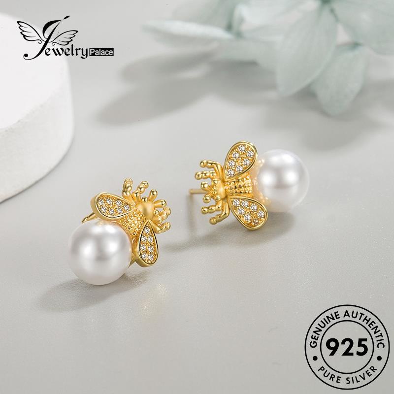 Jewelrypalace Anting Perak Asli Stud Wanita Kepribadian Mutiara925Emas Lebah E143