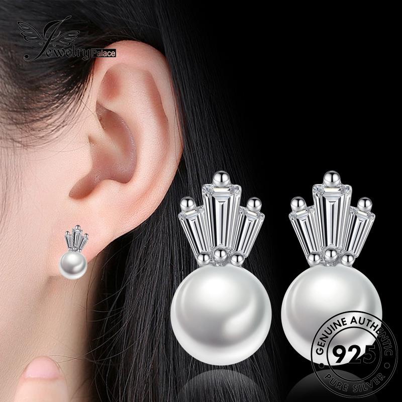 Jewelrypalace 925anting Asli Simple Mahkota Mutiara Perak Wanita Stud E188