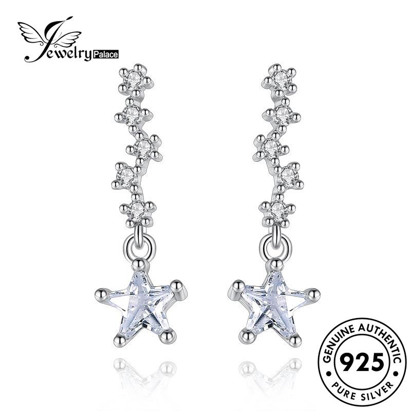 Jewelrypalace Original Anting Tusuk Perak925 Wanita Berlian Berujung Lima Kreatif Bintang Moissanite E263