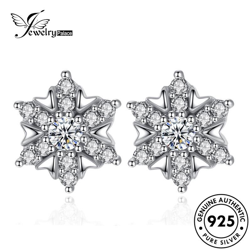 Jewelrypalace Temperamen Stud925Original Snowflake Earrings Perak Berlian Pink Kristal Wanita E228