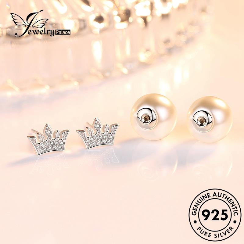 Jewelrypalace Silver Mahkota Mutiara Asli Kreatif Anting Wanita Stud925 E256