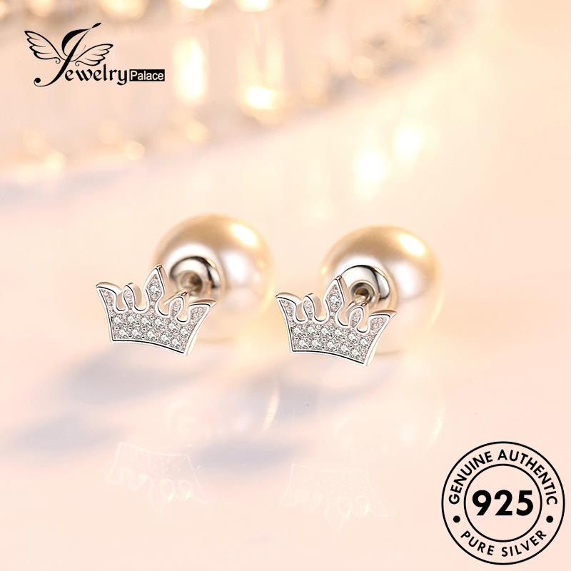 Jewelrypalace Silver Mahkota Mutiara Asli Kreatif Anting Wanita Stud925 E256