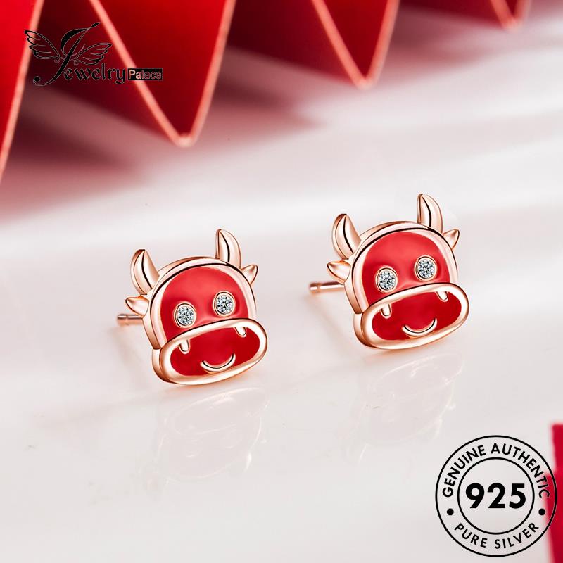 Jewelrypalace Asli Stud Kepribadian Wanita Emas Merah Anting925 Perak Sapi E324