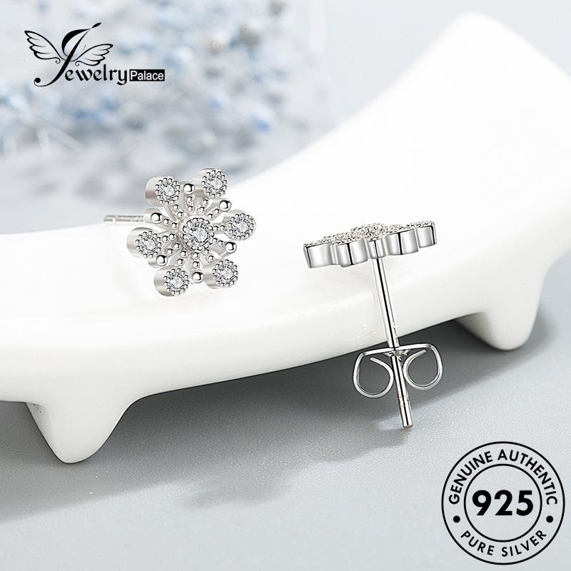 Jewelrypalace925 Moissanite Asli Stud Temperamen Anting Wanita Berlian Snowflake Perak E327